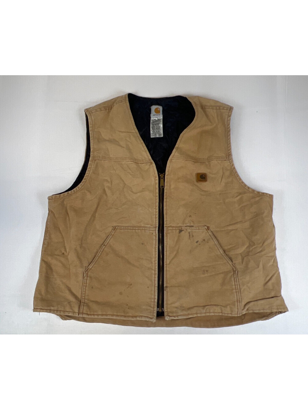 Vtg Carhartt Men 2XL V24 BRN Brown Quilted Lined Duck Canvas Work Vest Utility